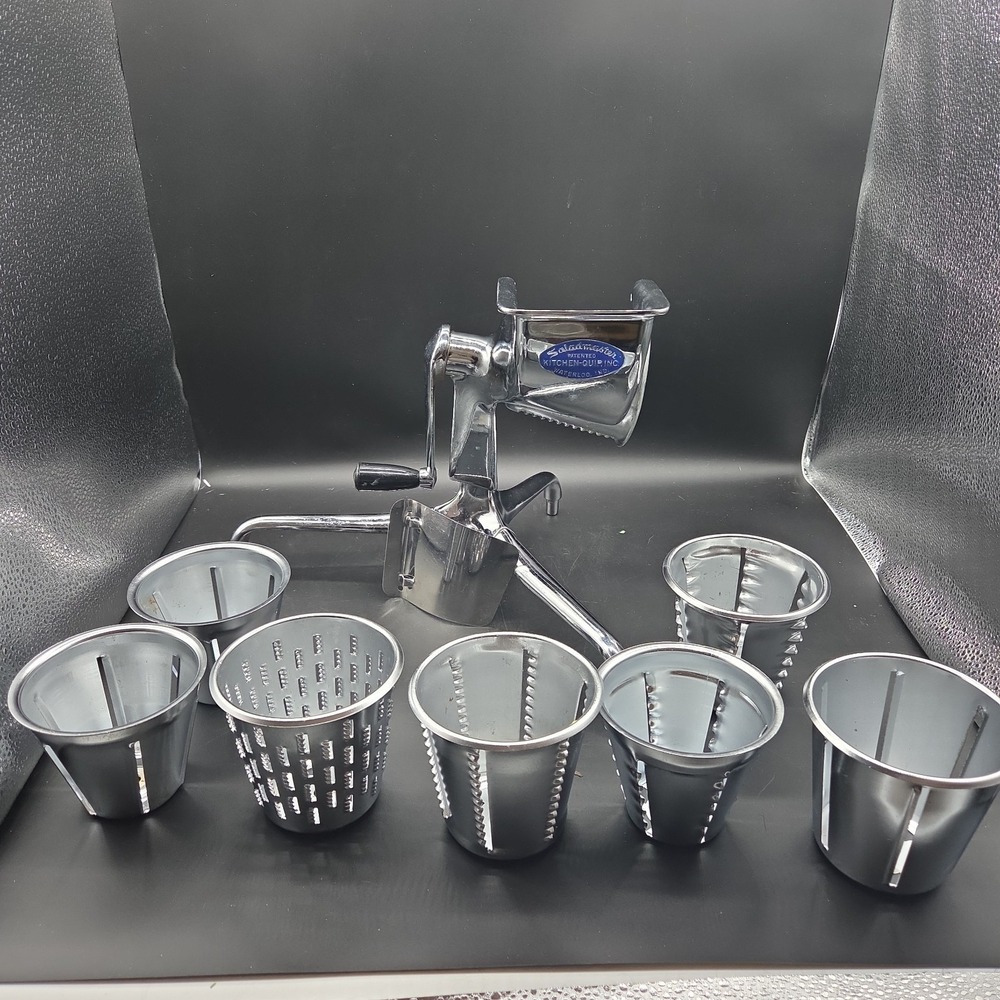 Vintage Saladmaster Manual Food Cutter System w/ 8 Cones, Metal Guard - Parts
